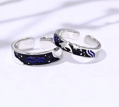 Anillos Plata Pareja Compromiso Oceano Ballena Ajustable