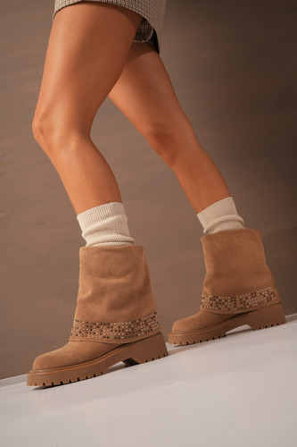 Botas Mujer Gamuza Tachas Urbanas Caña Doblada Moda Lilo