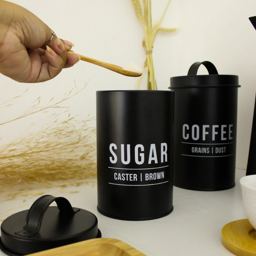 Conjunto 2 Porta Mantimentos Café E Açúcar Com Tampa De Aço
