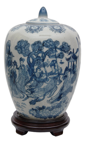 Oriental Furniture Jarron Porcelana Azul Blanco Para Mujer