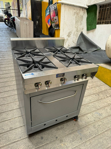 Cocina Industrial 4 Hornilla Con Horno, Gratinador Ruedas