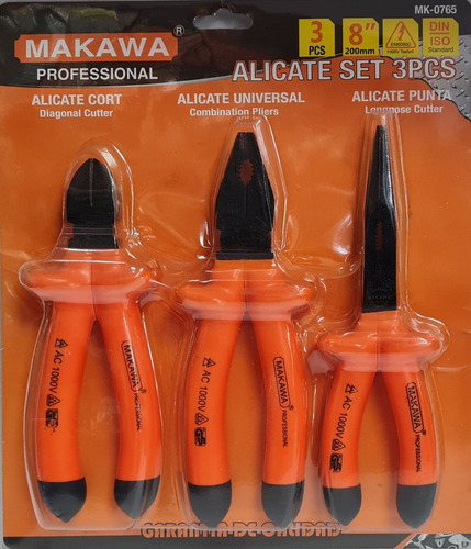 Juego De Alicates Aislados 3 Pcs Makawa Mk-0765