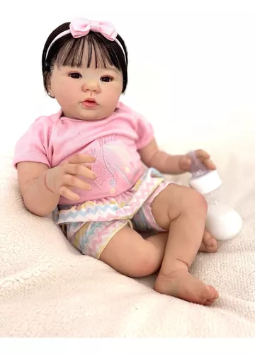 Bebe Reborn Menina Realista Toma Banho Cabelo Fio A Fio