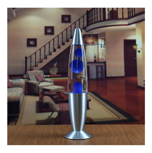 Lámpara De Lava Original Con Base De Metal 35cm Azul