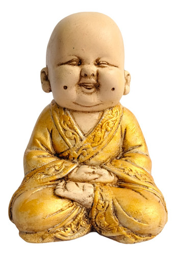 Estatuilla Buda Sonriente Mirando Arriba Pintado A Mano Yeso