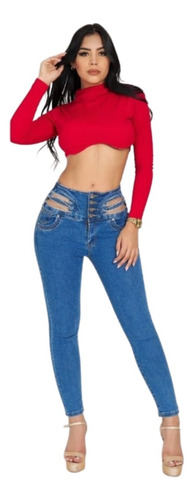 Jeans Mujer Elasticado Celeste Corte Colombiano