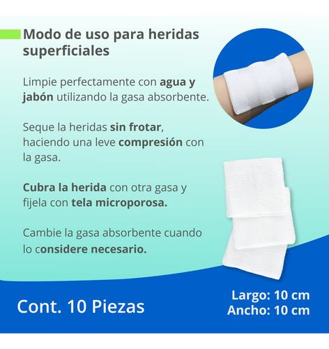 Gasa Absorbente Estéril Protec Algodón 10cm X 10cm Caja 10pz