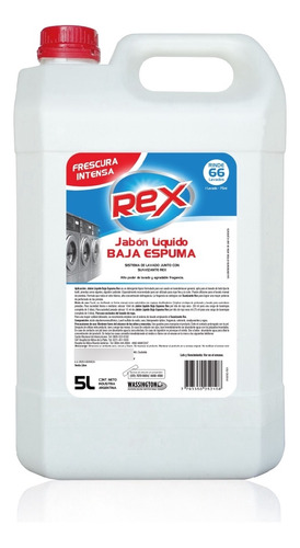 Jabón Líquido Ropa Rex Baja Espuma Lavarropa Automatico X5lt