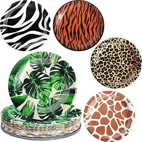 Platos De Papel Desechables Animal Print Para Fiestas 52pzas