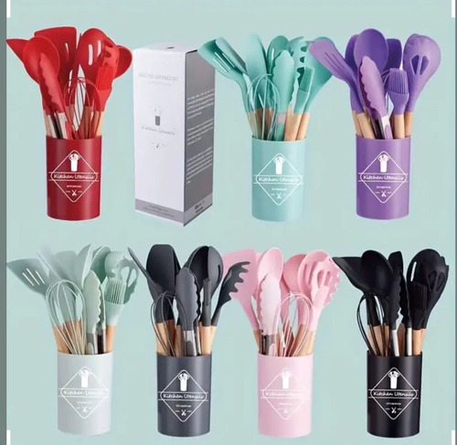 Set De Utensilios De Cocina 12 Pz, Silicona, Varios Colores