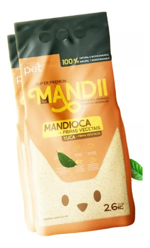 Areia Granulado Para Gatos E Roedores 2,6 Kgs De Mandioca x 2.6kg de peso neto  y 2.6kg de peso por unidade