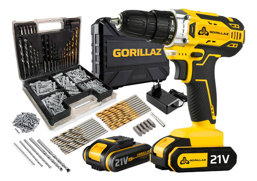 Parafusadeira Furadeira 21v 3/8 Com 2 Baterias + Kit 300 Pçs