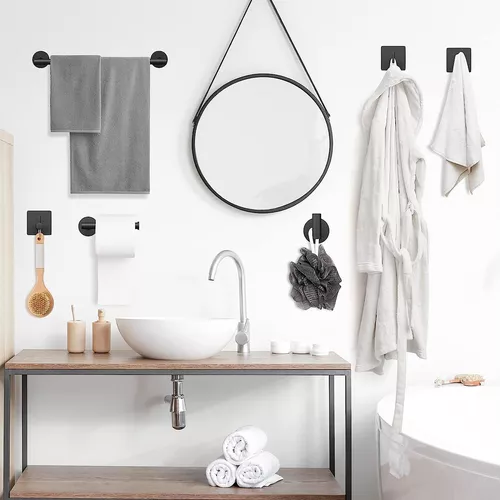 Juego de accesorios de baño de 16 piezas, color negro mate, juego de  accesorios de baño de acero inoxidable, juego de barra de toallas de baño