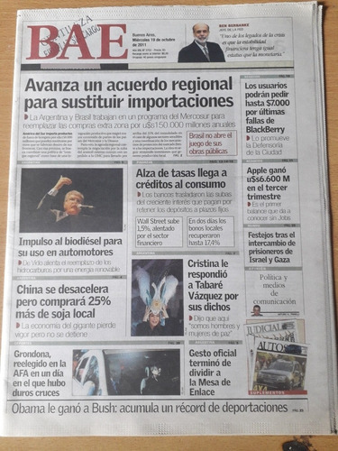 Diario Bae 19 10 2011 Julio Grondona Cristina Kirchner 