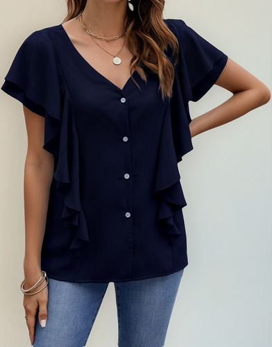 Camisa Fly Ruffle Sleeve Single Breasted Cardigan