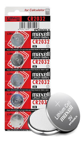 Bateria Litio Pila Cr2032 Maxell 3v Tira 5 Pilas Boton Reloj