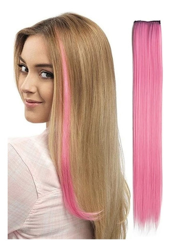 Cabelo Mecha Rosa Pink Luzes Colorido Aplique Alongamento 