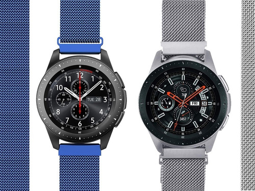 Kit 2 Pulseiras Aço Galaxy Watch 44 Amazfit Bip Gt 2 46mm Cor Prata - Azul Largura 20 Mm