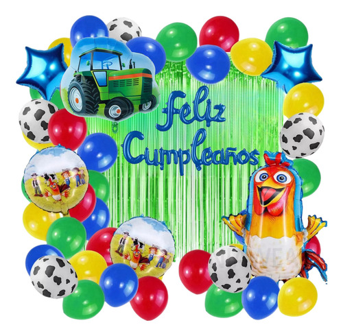 Punimo - Set De Globos Para Fiesta De Cumpleaños Temático La Granja Zenón Bartolito Con Animales, Decoración Infantil Y Números (49 Piezas)