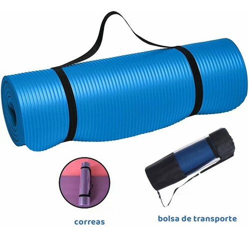 Tapete Yoga Grueso 10mmpremium Con Bolsa Transportadora Color Azul