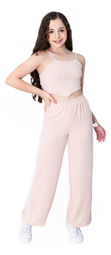 Conjunto Juvenil Menina Calça E Top Moda Adolecente Teen Bege Lisa 12