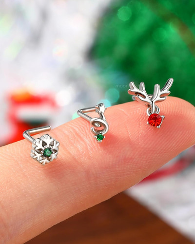 3pcs Chiristmas Nariz Anillos Stud 20g L En Forma De ...