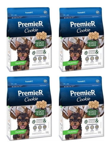 Kit 4un. Cookie P/ Cães Filhotes Coco & Aveia 250g Premier