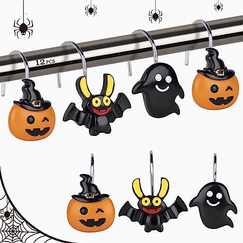 Halloween Black Shower Curtain Hooks Cute Bats Pz4lh