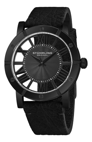 Reloj Hombre Stuhrling 881b.01 Cuarzo Pulso Negro En Cuero