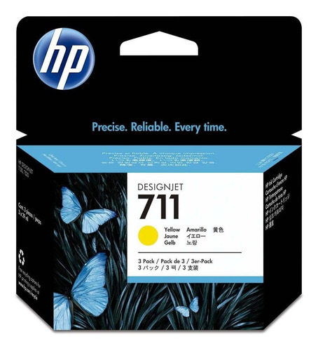 Kit Com 3 Cartuchos De Tinta 711 Amarelo Hp T120 T130 T520