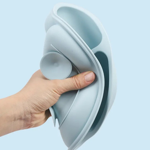 Set Alimentación Bebe Vajilla Silicona Comida Bpa Free Color Azul Una Ganga