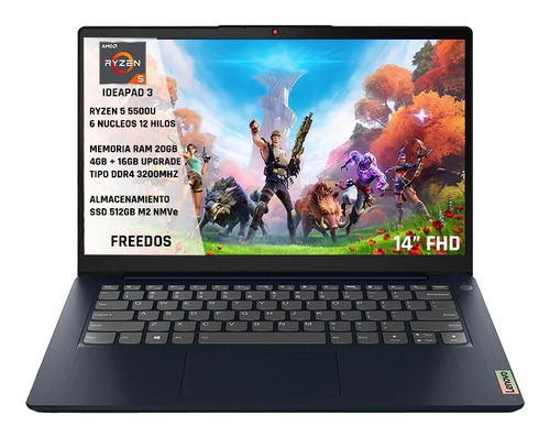 Imagen 1 de 6 de Portatil Lenovo Ideapad Amd Ryzen 5 5500u 20gb Ssd 512gb 14