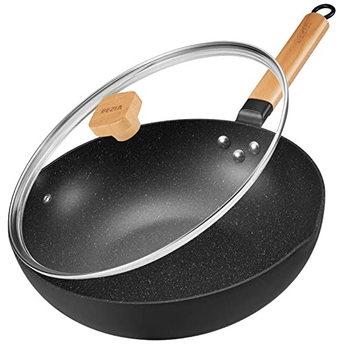 Wok De Inducción Con Tapa, Sartén Wok Antiadherente De 12 Pu