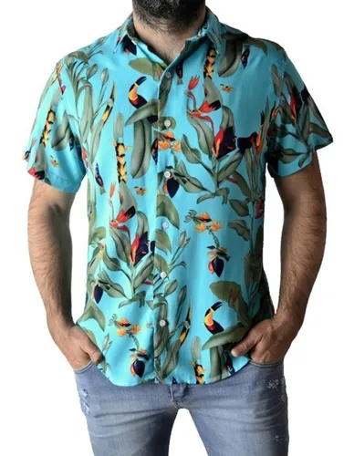 Camisa Manga Corta Hawaiana Floreada Hombre The Big