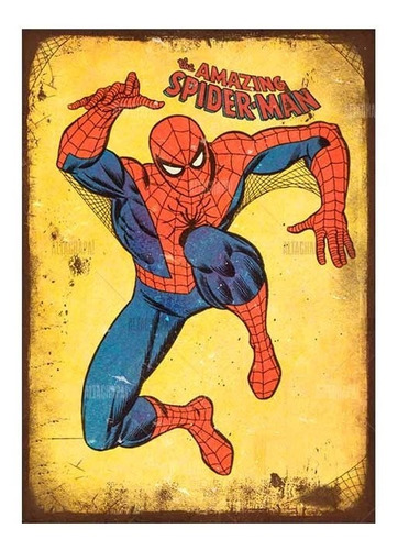 Cartel Chapa Rústica Comics Spiderman Hombre Araña