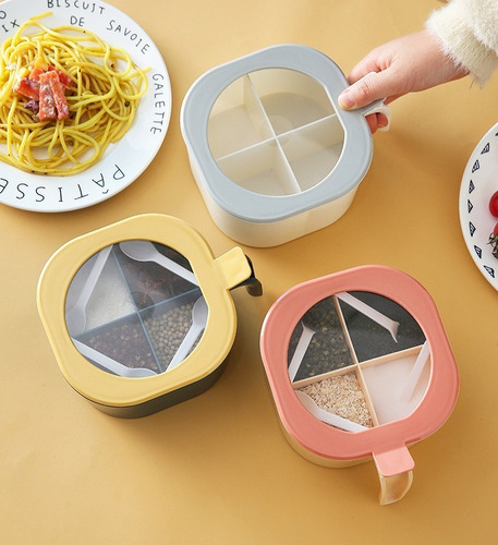 Contenedor Para Comida O Almacenar Condimentos 4 Divisiones Color Azul