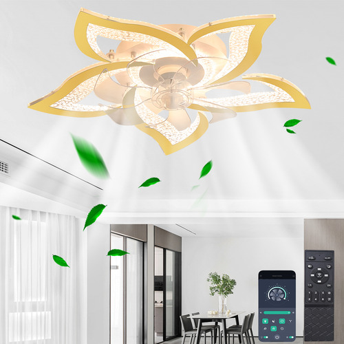 Ventilador De Techo Con Lampara LED Abanicos Con Control Remoto 50w Dorado