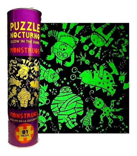 Rompecabezas Puzzle Nocturno Fluo 81 Piezas Monstruos Brilla