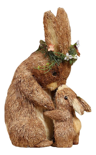 Encantadora Paja Conejo De Pascua Estatuilla Arte 24x15x33cm