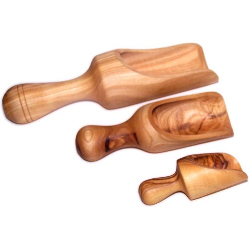 Handcrafted Cuchara Madera Olivo Sal Scoops Pala Set  3 7