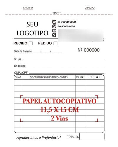 2 Talões Recibo / Comprovante 2 Vias (2x50)
