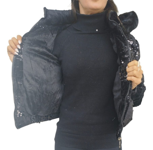 Campera Mujer Puffer Con Lentejuelas
