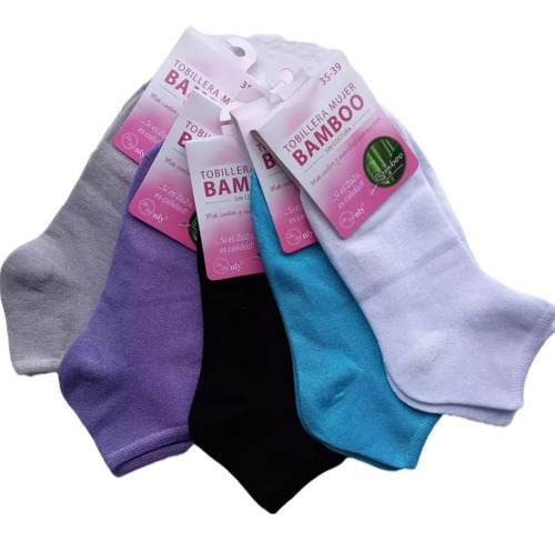 Pack De 5 Pares Tobilleras  Mujer   Bambú S/ Costura 