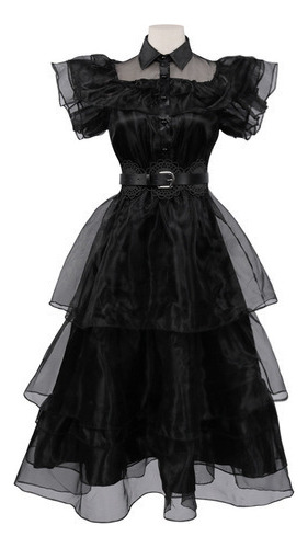Vestido Negro Niña Adulto Halloween Cosplay Merlina 2023