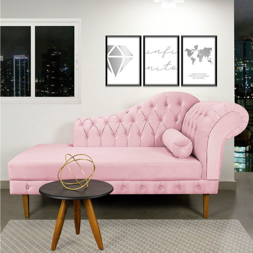 Divã Recamier Mônaco 165 Cm Suede Pés Chanfrado D'rossi Cor Rosa bebê