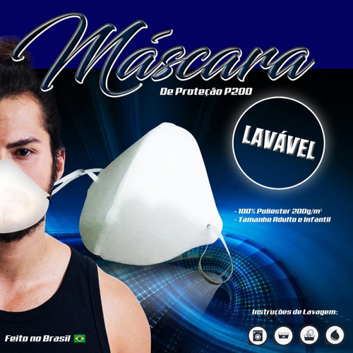 Máscara De Proteção Poliéster Lavável Reutilizável 02 Unid.