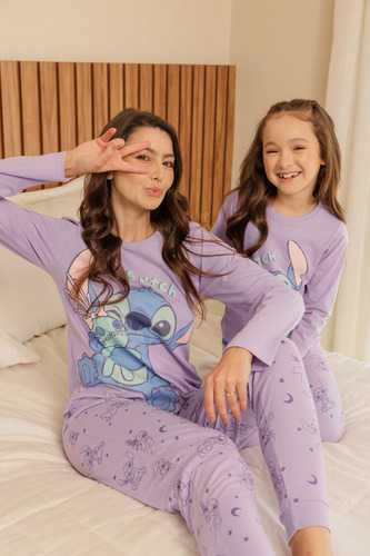Pijama Infantil Lilo E Stitch Longo Evanilda 0005 Tam 4 6 8