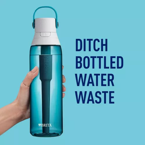 Brita Botella de agua filtrante prémium de 26 onzas con filtro, sin BPA,  vidrio de mar