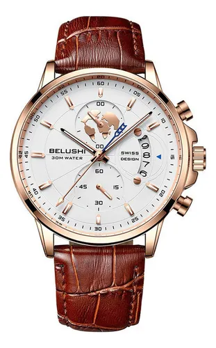 Reloj De Cuarzo Belushi Para Hombre, De Piel, Luminoso, Resi