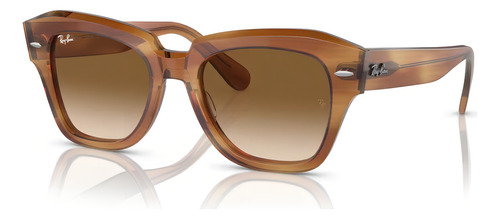 Óculos De Sol Ray-ban State Street Rb2186 140351 Marrom Armação Marrom Listrado Haste Marrom Listrado Lente Castanho